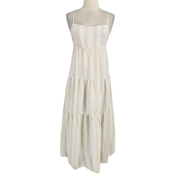 Cloth & Stone Striped Tiered Linen Blend Maxi Dress  - Cottage Boho Western - Picture 1 of 7